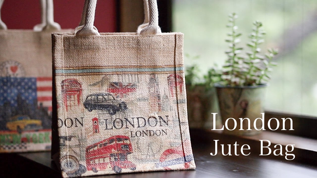 【DIY/デコパージュ/ペーパークラフト/ハンドメイド】ロンドンの無印良品ジュートバッグ [London Jute Bag] Decoupage Handmade