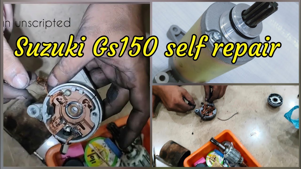 Suzuki Gs150 self problem how to repair Suzuki gs150 self how to change self motor carbon's repair