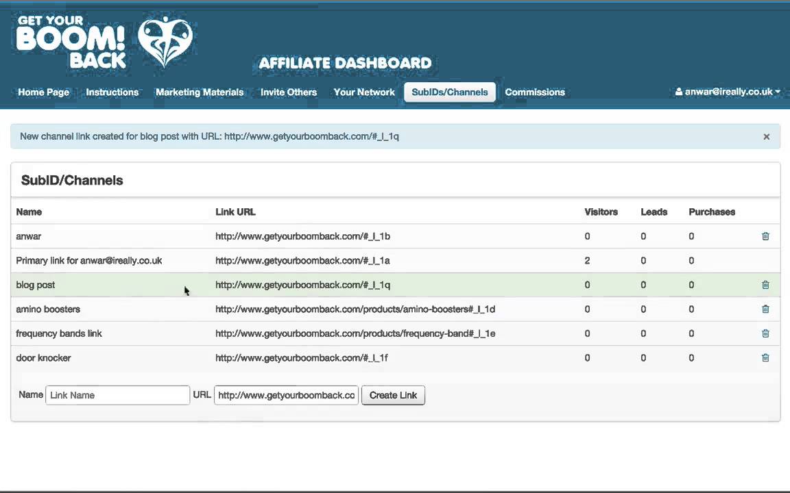 Sub ids get your boom back affiliate dashboard training