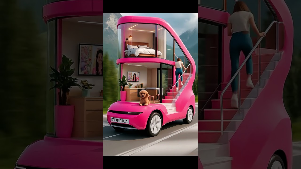 A Futuristic Two-story Bright Pink Mobile Home Labeled &lsquo;DREAM RIDE AI&rsquo; #DreamRideAi