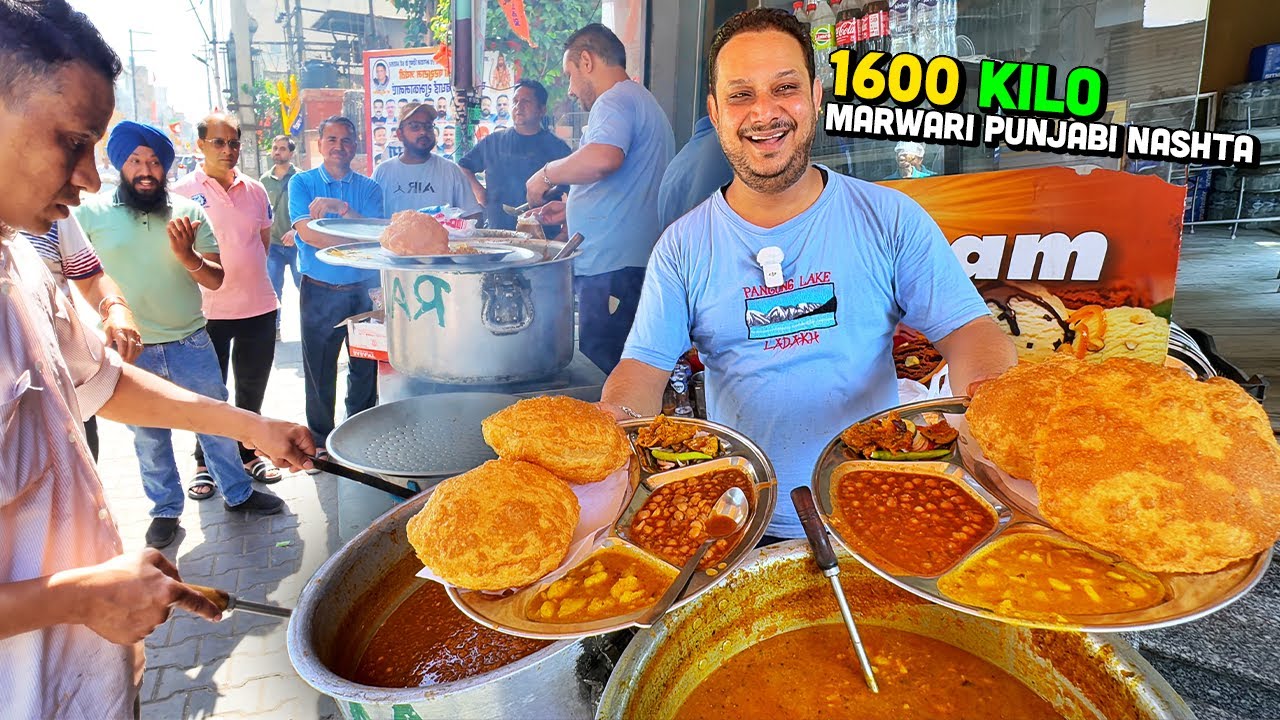 60/- Rs Marwari Indian Street Food Nasta 🇮🇳 कढ़छी wali Poori, छत्ता Bazar Kachori, कुजे वाले Bhature
