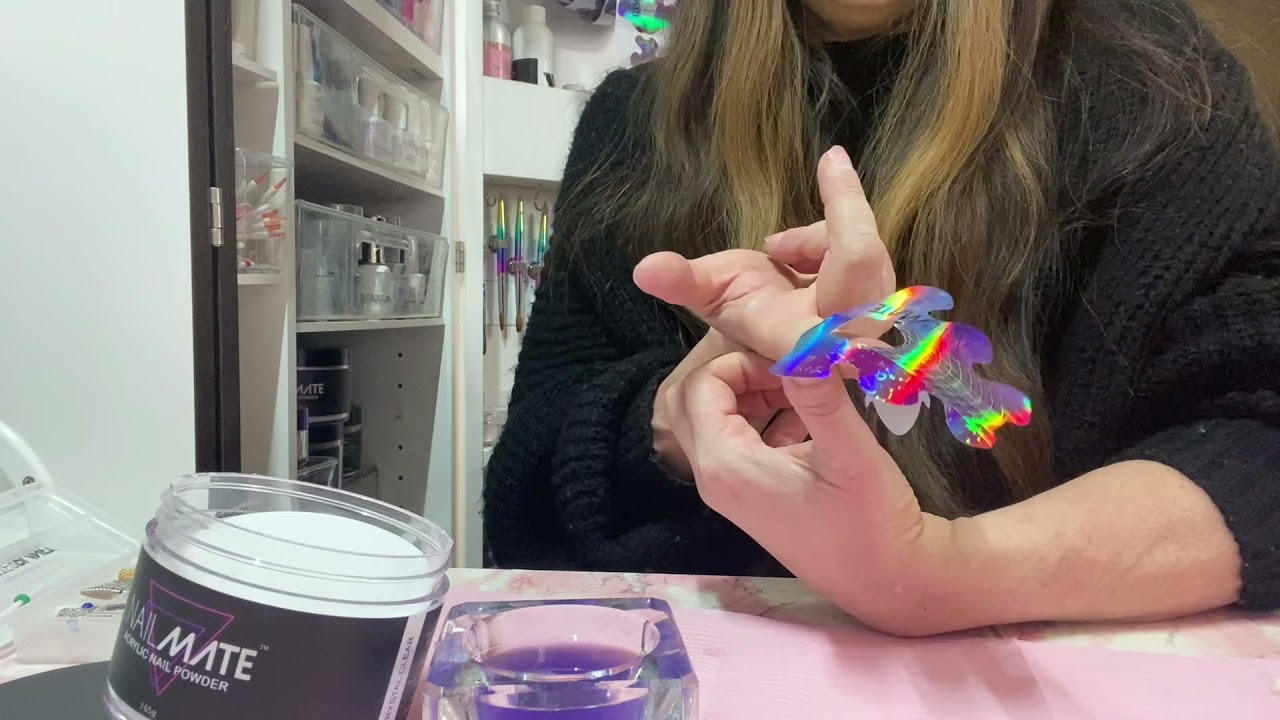 Sculpted Acrylic Nails  with Encapsulated Lace Foil & Glitter