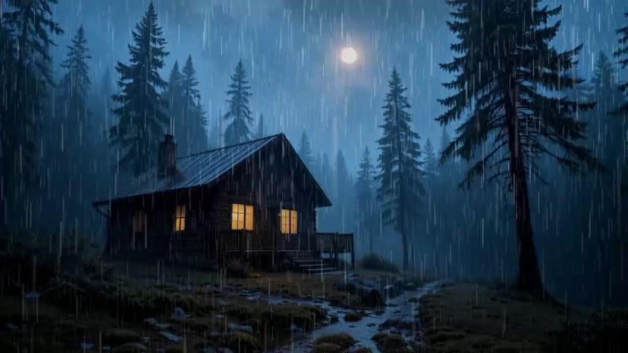 Heavy Rain & Thunder Sounds for Sleeping | Cozy Forest Cabin Night Ambience