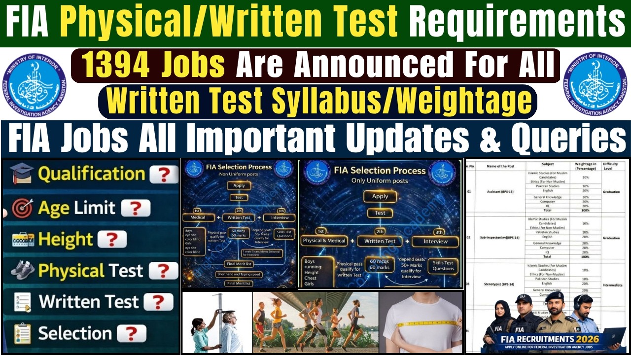 All Information About FIA Jobs Physical Test | FIA Jobs 2026 Test Weightage & Syllabus | FIA Updates