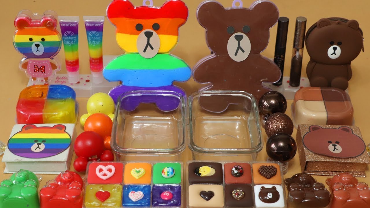 Mixing”Rainbow VS Choco” Eyeshadow and Makeup,parts,glitter Into Slime!Satisfying Slime Video!★ASMR★