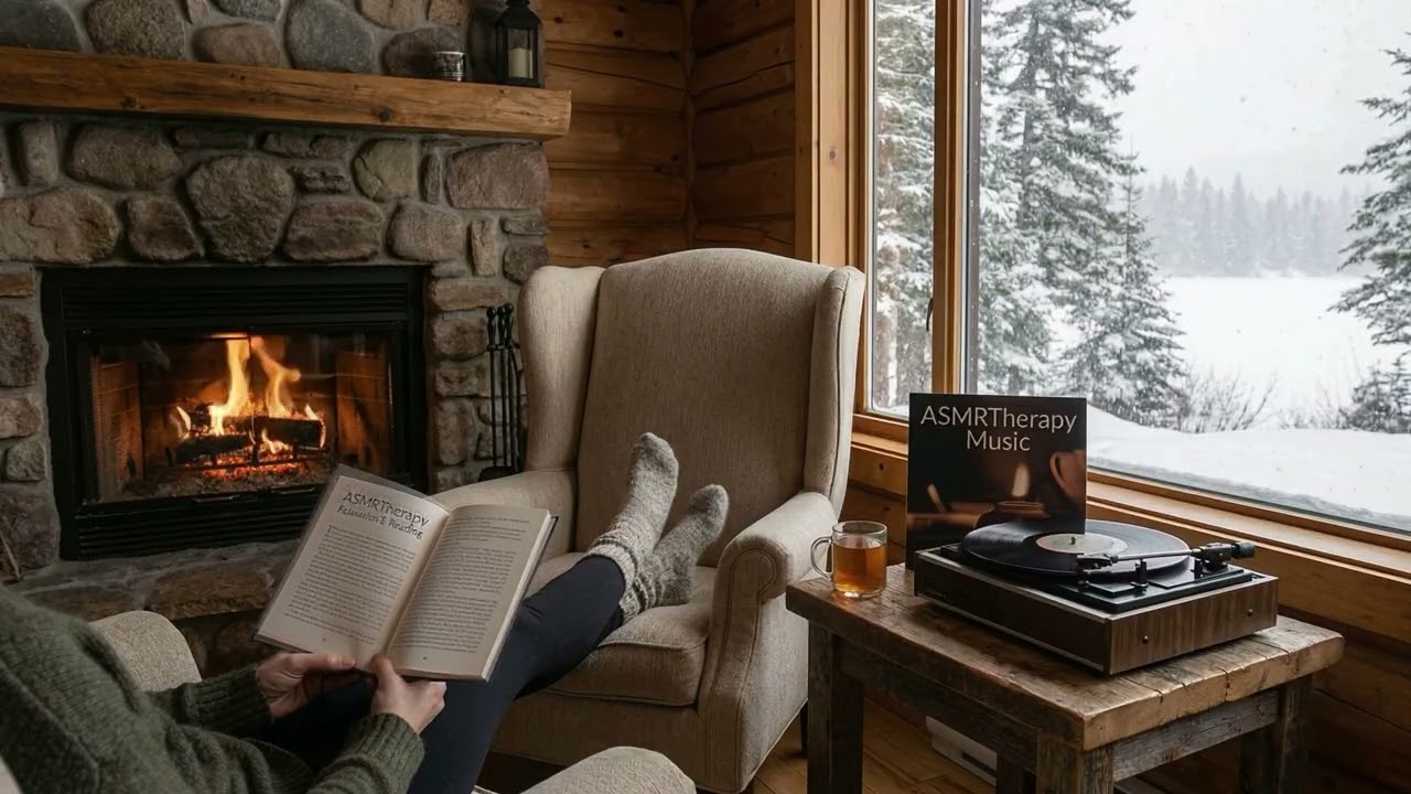 Cozy Mountain Cabin Ambience with Crackling Fire & Lo-Fi Vinyl 🏔️🔥 (10 Hours)