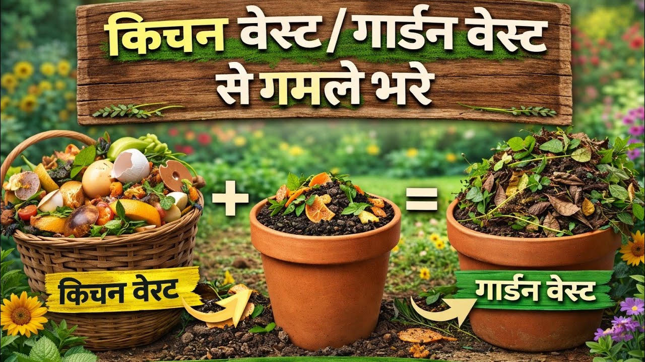 किचन वेस्ट , गार्डन वेस्ट से गमले भरे। How to fill bigpot with kitchen waste & garden waste ।