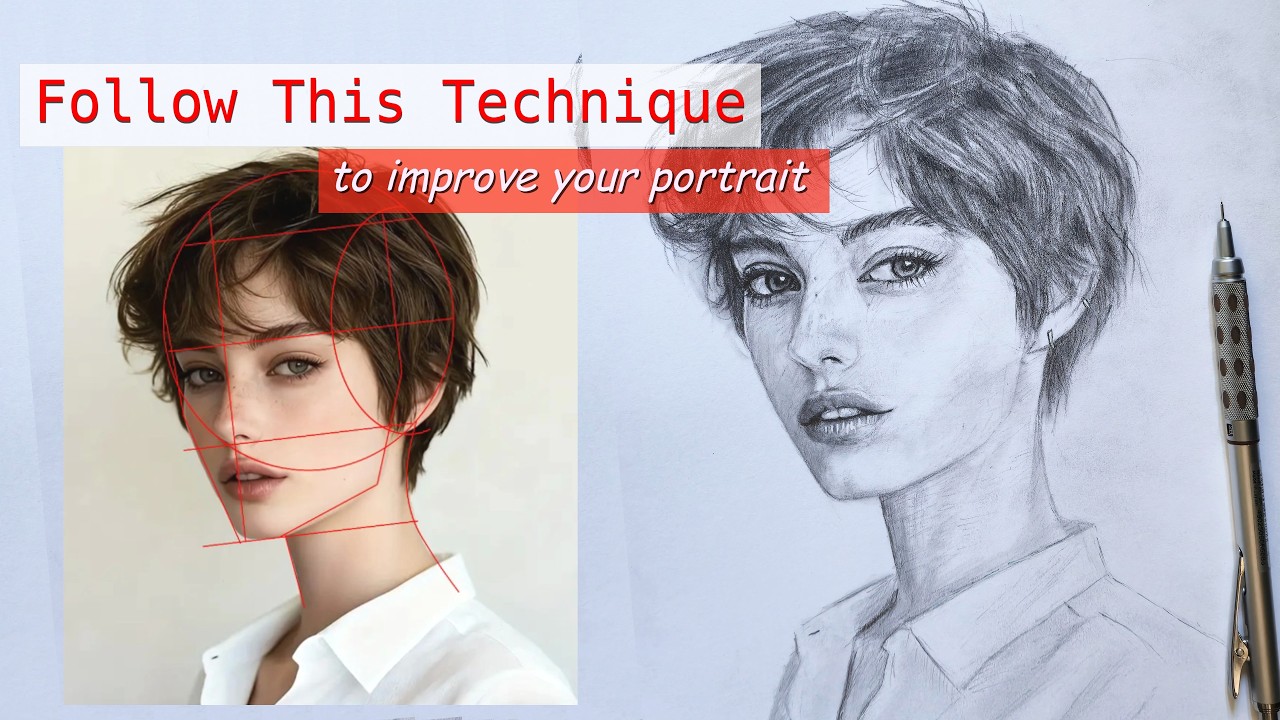 Follow This Technique to Improve  Your Portrait Drawings, [ Loomis Method ] Step by step  tutorial.