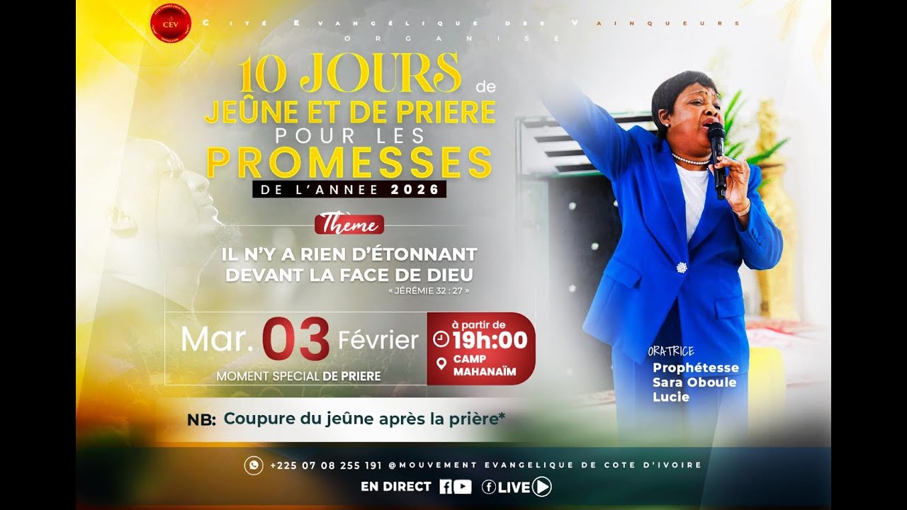 MECI-TV: JEUNE &  PRIERE JOUR 8. 03/02/26.TRAVAILLONS POUR NOTRE SALUT. PROPHETESSE SARA OBOULE