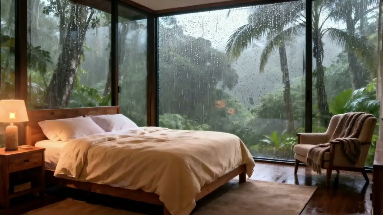 Cozy Rain Ambience: Heavy Thunderstorm in a Tropical Bedroom #asmr #rain #cozynights