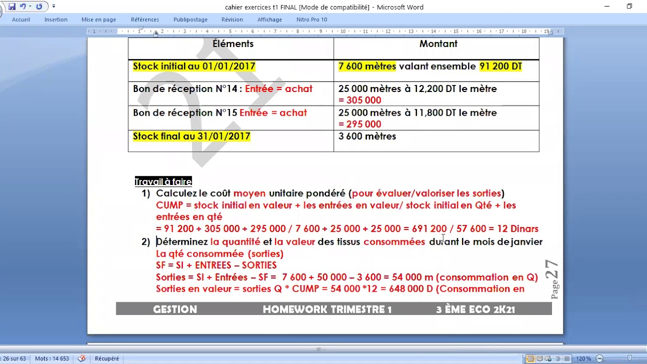 fiche de stock et CUMP 3eme part 1