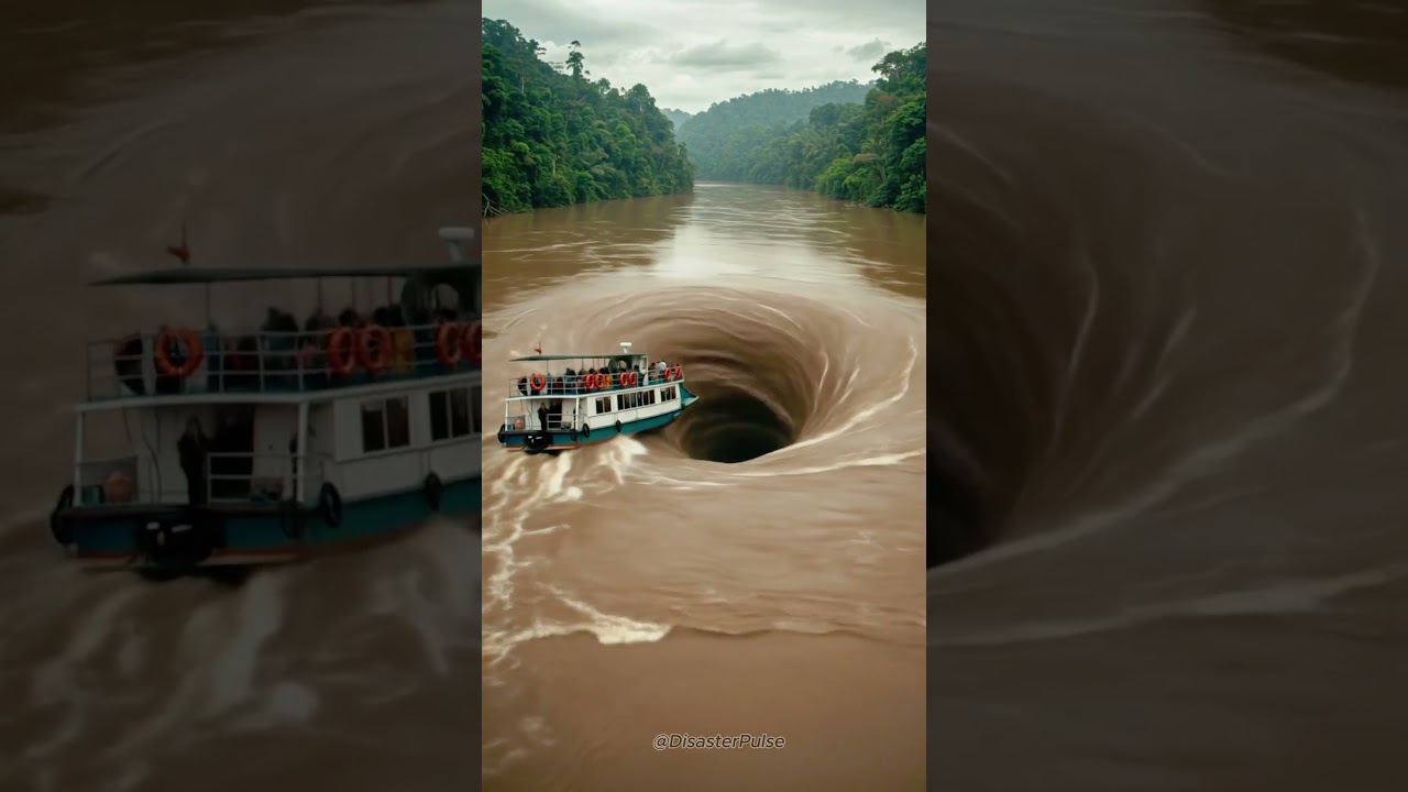 Detik-Detik Kapal Wisata Terseret ke Pusaran Air Raksasa di Sungai Deras! #shorts
