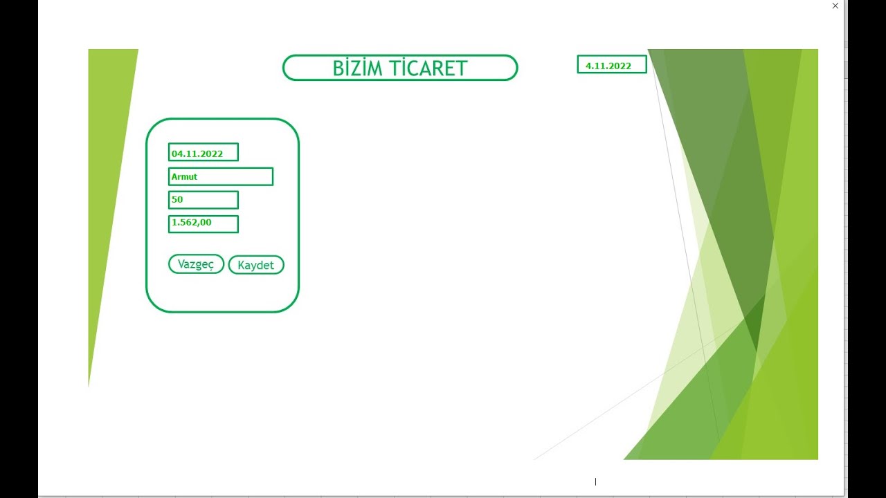 Excel Userform üzerinde Powerpointte yapılan kayıt formu hazırlamak