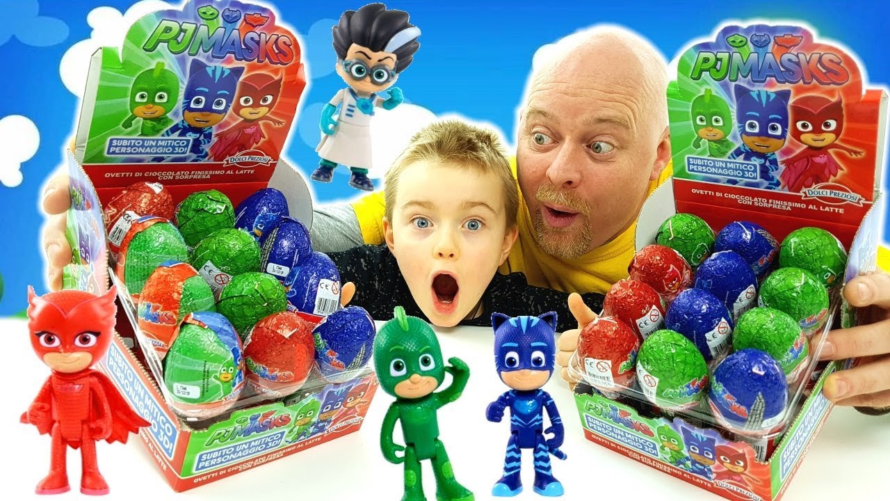 I PJ MASKS SUPER PIGIAMINI : Apertura 50 uova sorprese con testa, Maxi sfida di Alex pretend play