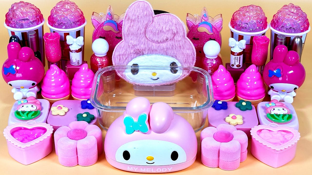PINK SLIME 🩷 Mixing pink Makeup Glitter and Beads into Clear Slime. ASMR Slime triggers.
