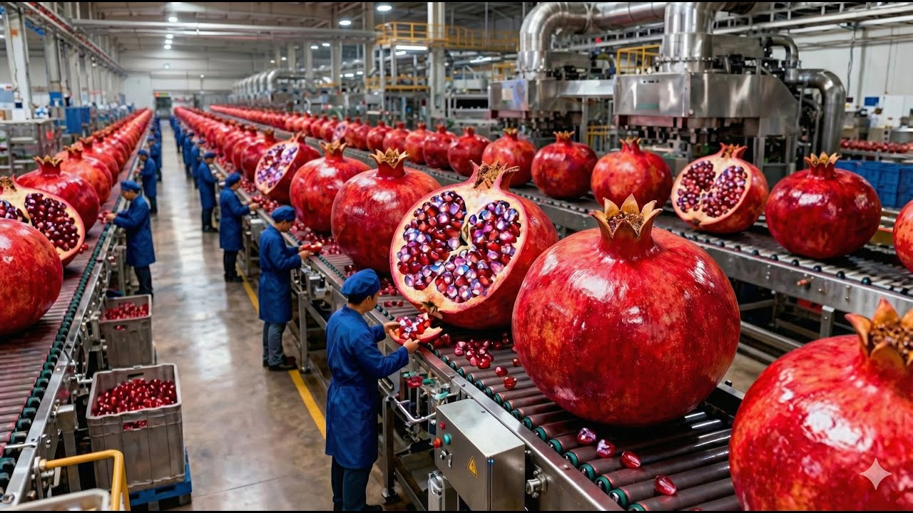 Inside a Pomegranate Juice Factory From Fresh Fruit to Premium Bottles Full Process
