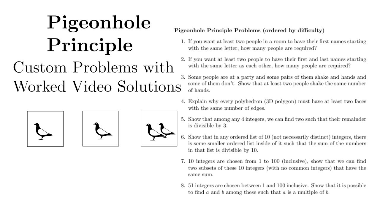 Pigeonhole Principle Intermediate Problems with Video Solutions