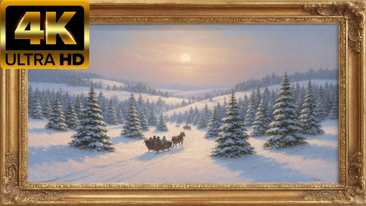 Classy Christmas TV Art ❄️ 4K Childe Hassam Style Snowy Farm | Framed Winter Screensaver