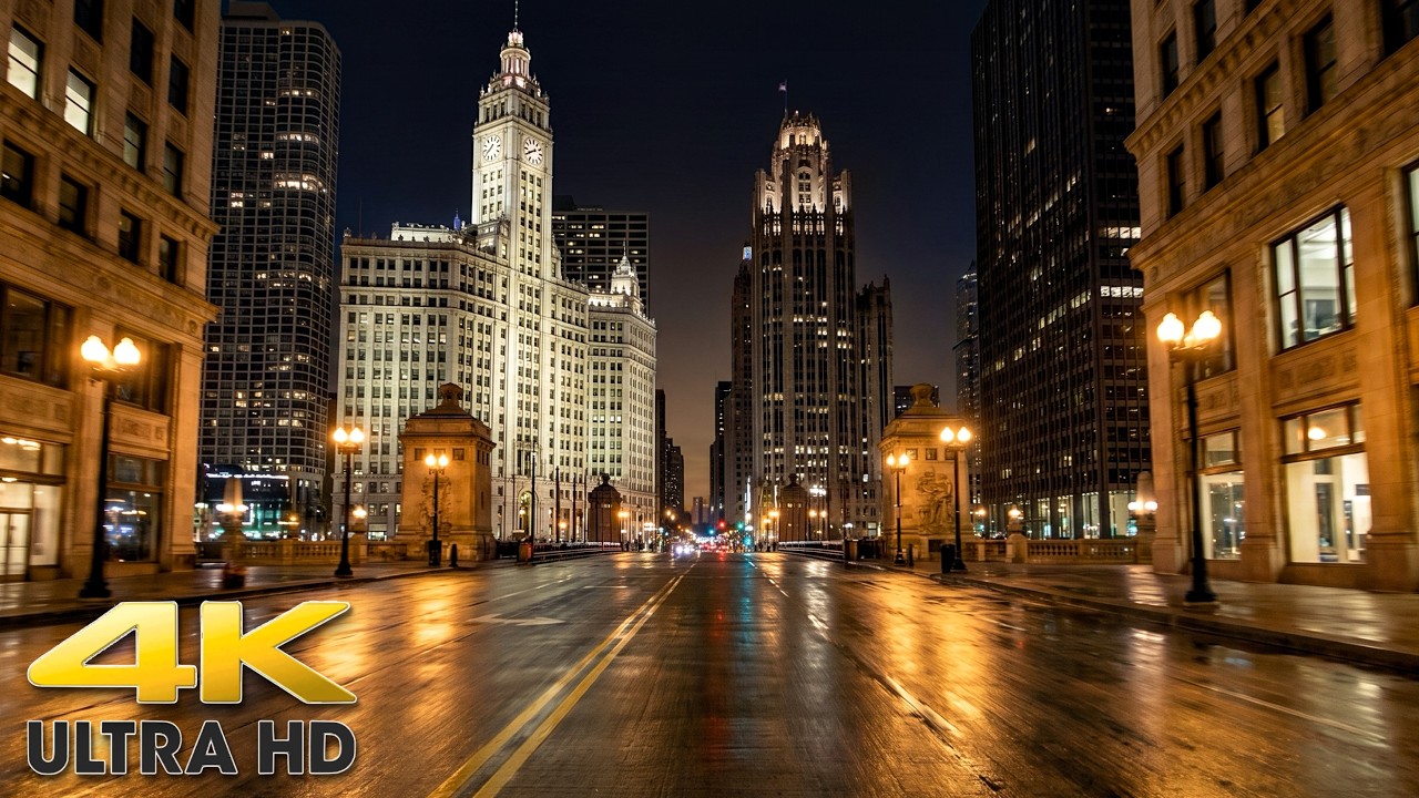 Windy City After Dark - 2 Hours of Chicago Scenic Driving 4K