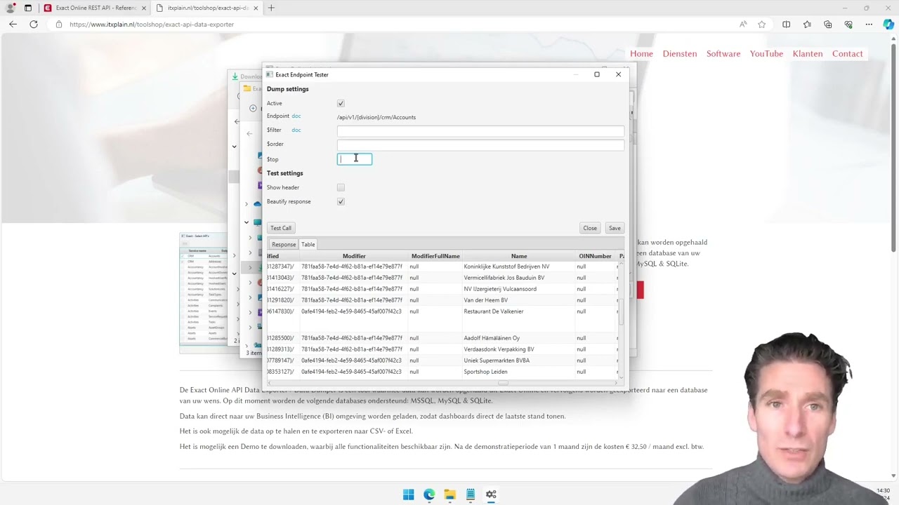 Exact Online API Data Exporter demo