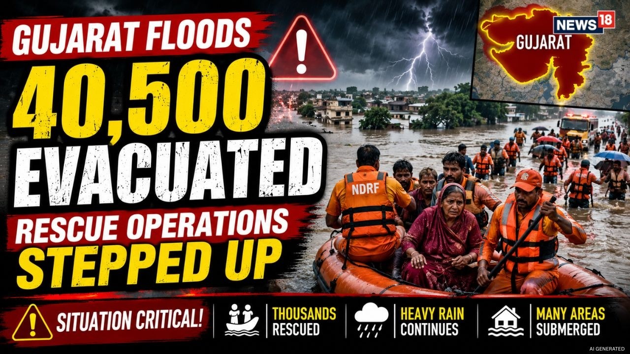 Gujarat Flash Flood Live: 40,500 Evacuated, Rescue Ops | Heavy Rainfall, Gujarat Flood | N18G