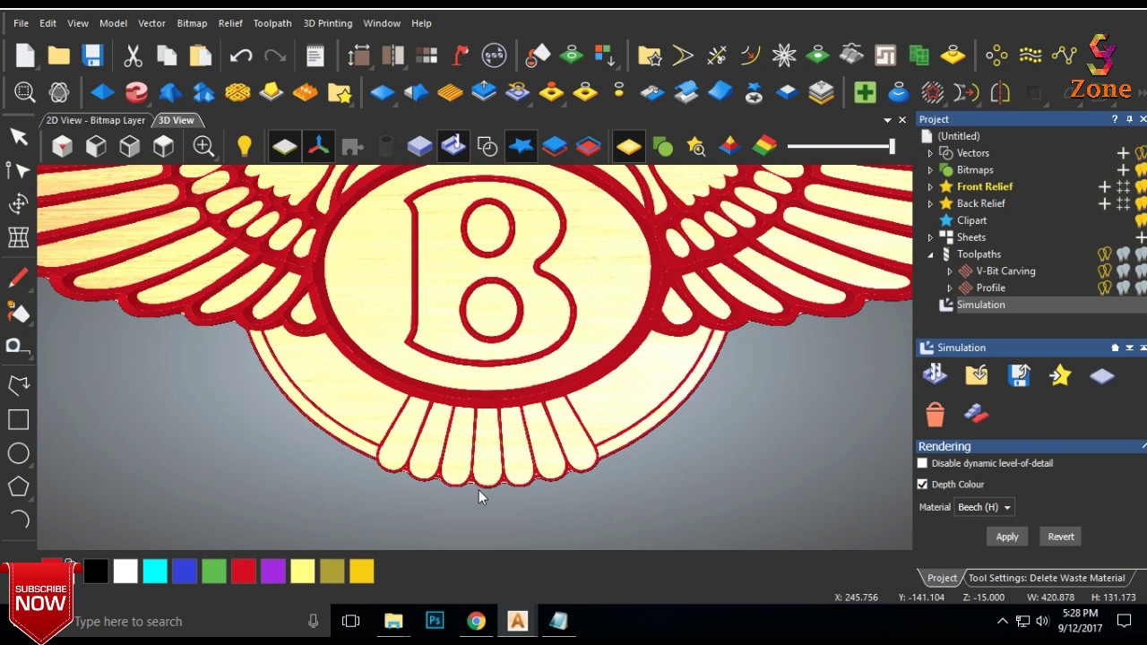 Bentley car logo v bit carving ~ Artcam