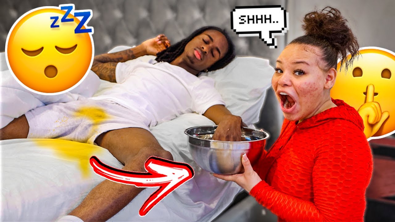 Putting My Boyfriends Hand In WARM WATER While He Sleeps... ** WETS THE BED!? **