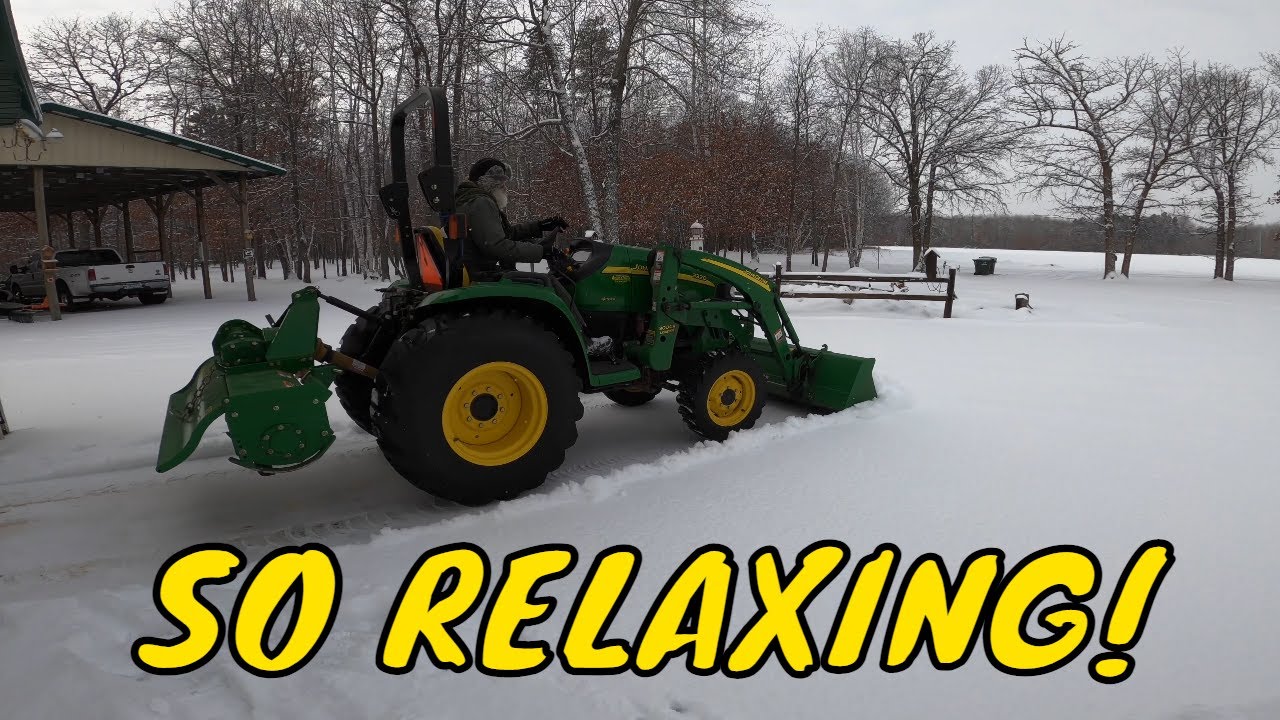PUSHING SNOW WITH A JOHN DEERE 3320 TRACTOR ~ CHINESE DIESEL HEATER UPDATED ~ TRACTOR RIDE-A-LONG