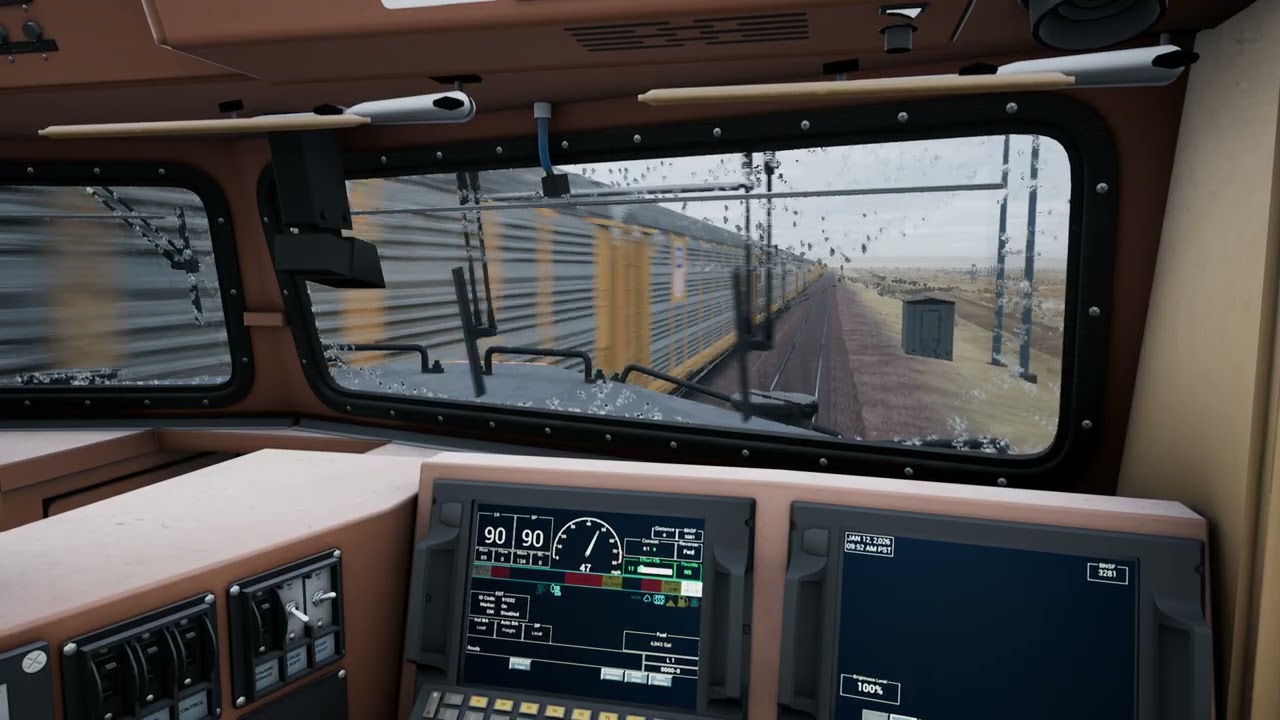 Cruzamento com trem Autorack com 4 locomotivas es44c4 no tsw3