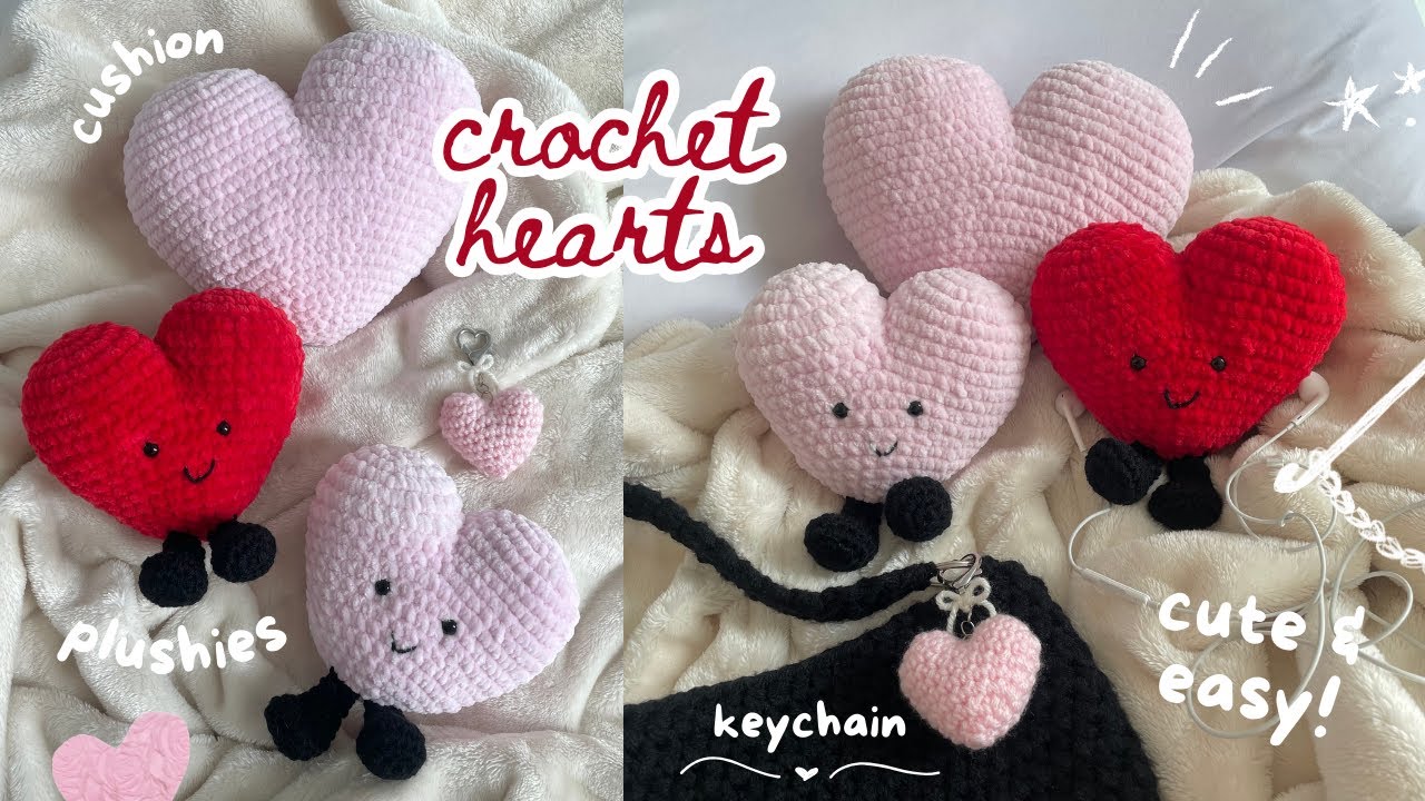 how to crochet cute amigurumi hearts: plushie, keychain, & cushion (beginner-friendly!)