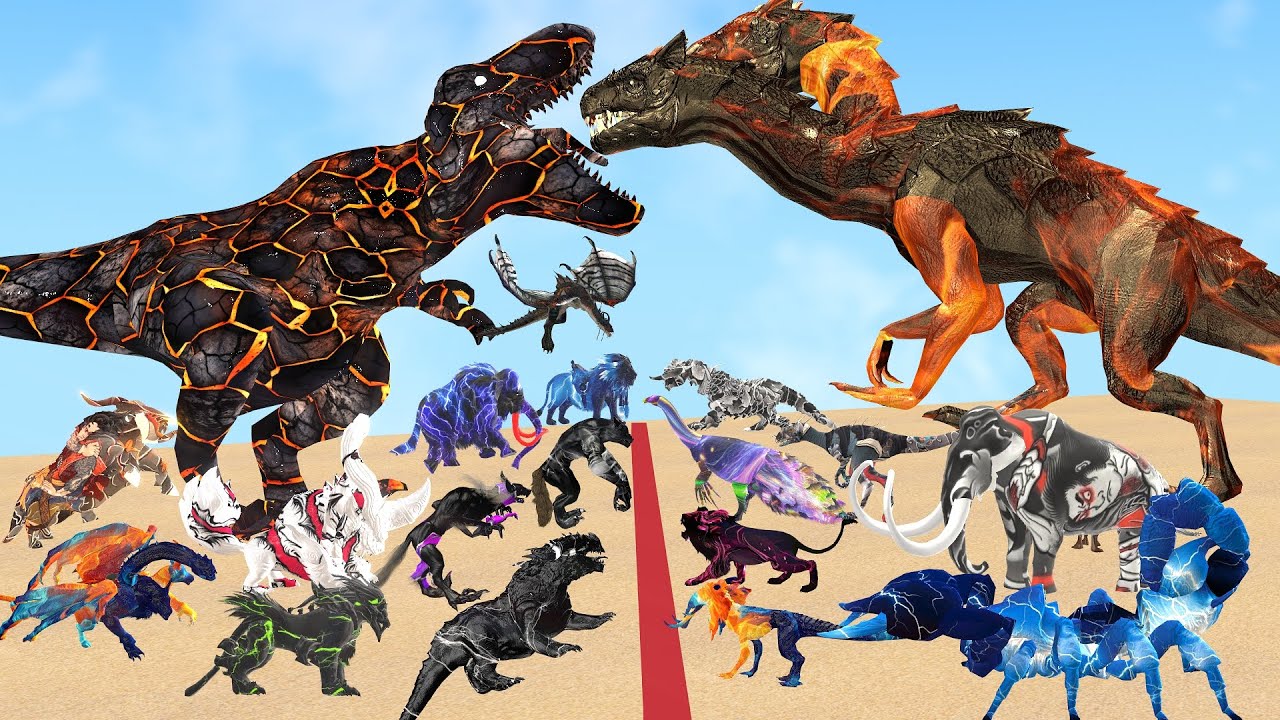 The Ultimate Battle 45 Wild Animals Mammals vs GIGA T-REX Dinosau Epic Run Zigzag Down Course Outsid