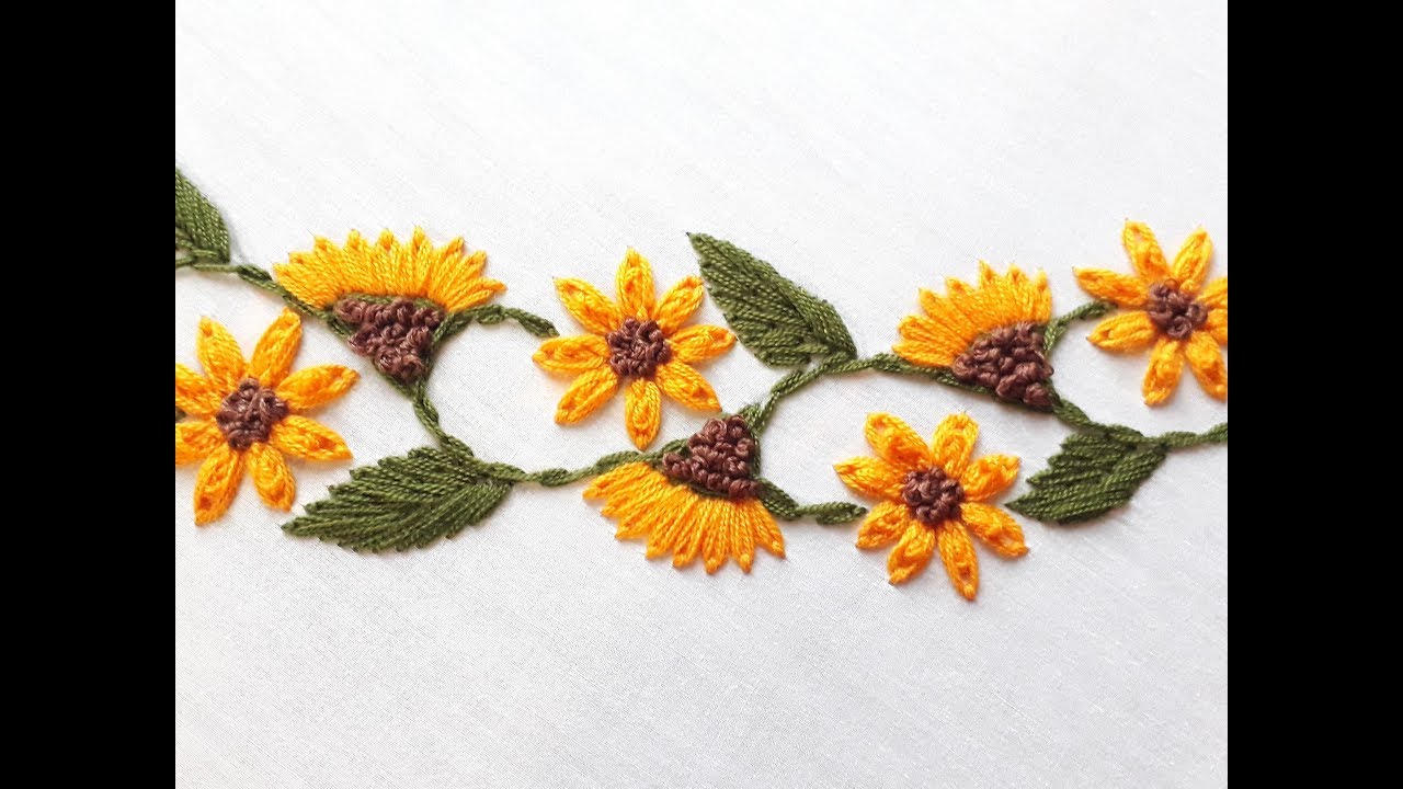 Hand Embroidery Border design | Hand embroidery tutorial for border design