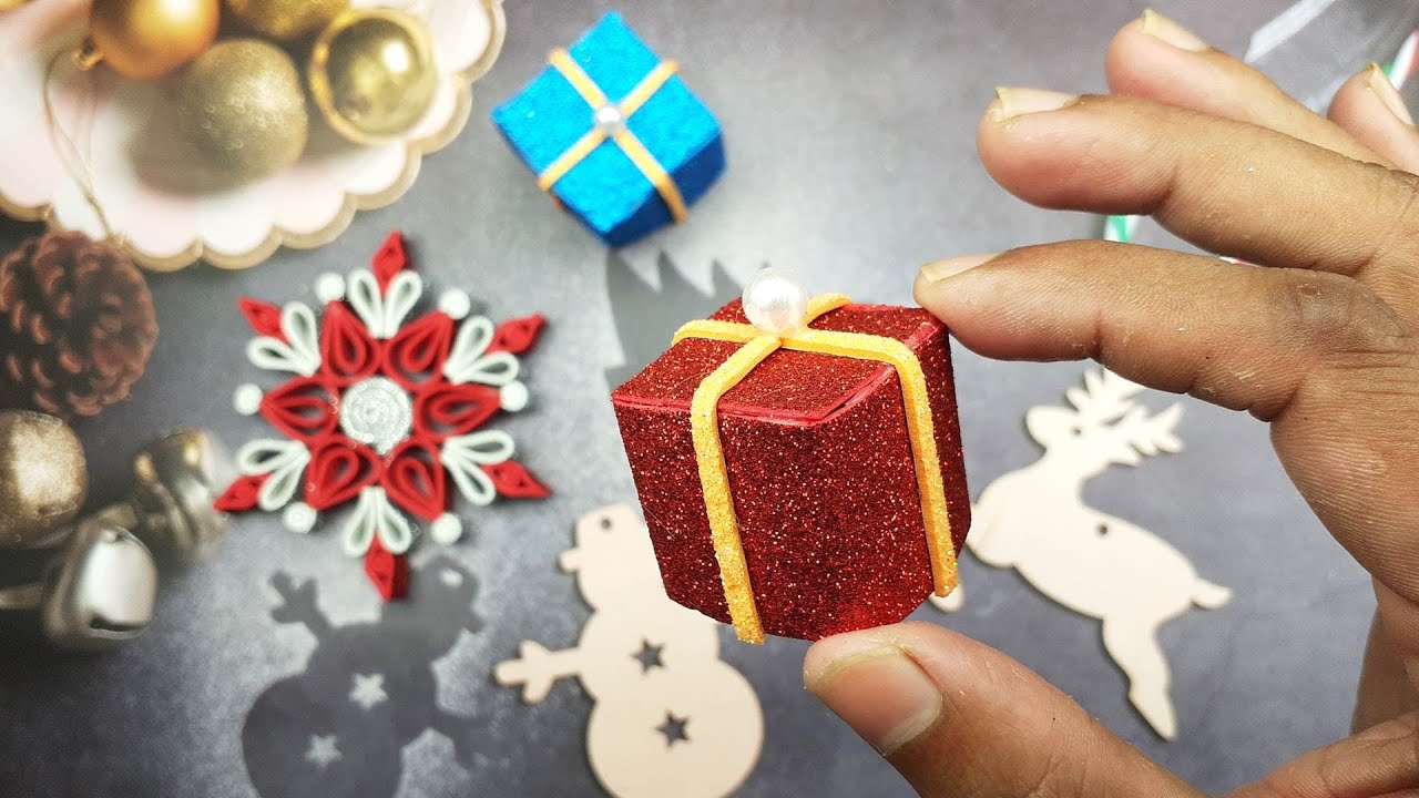 DIY Glitter Foam Gift Box For Christmas Decorations | Christmas Craft Ideas 2021
