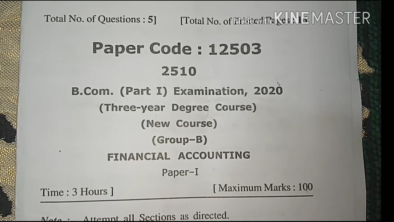 B.COM (PART-1) Financial ACCOUNTING QUESTION PAPER 2020