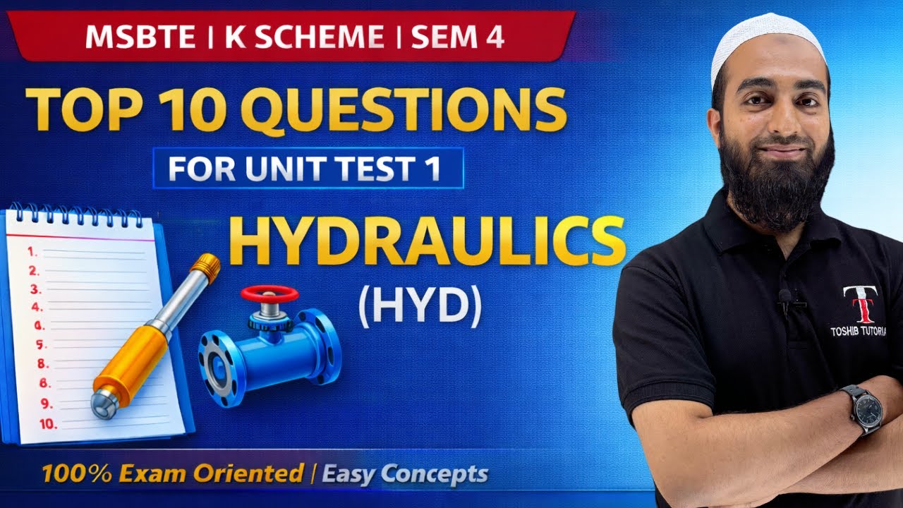 HYDRAULICS UNIT TEST 1 QUESTION BANK I HYD I MSBTE | TOSHIB TUTORIALS