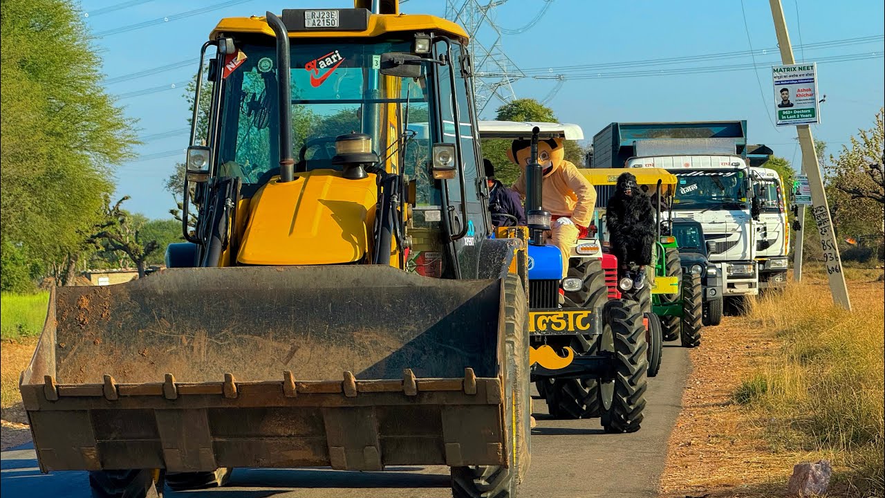 Jcb 3dx loading Mud in TATA Tippers Tractors Swaraj 855Fe New Holland 3630 Tractor 4x4jcb Thar Truck