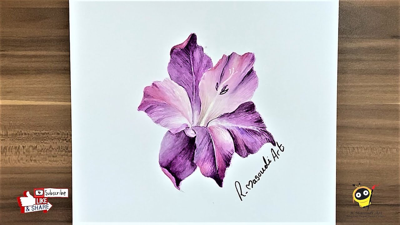 How to draw Purple Flower with watercolor !!