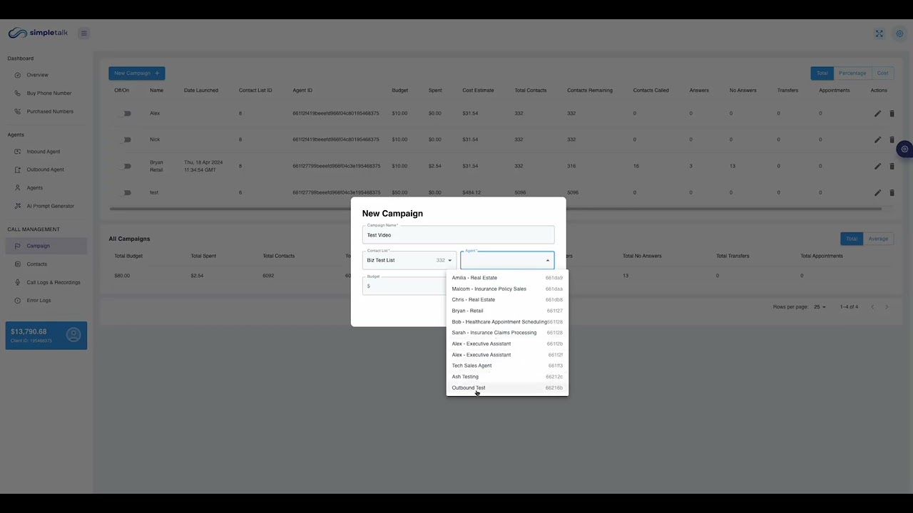 SimpleTalk AI - Uploading Contacts & Launching Campaigns