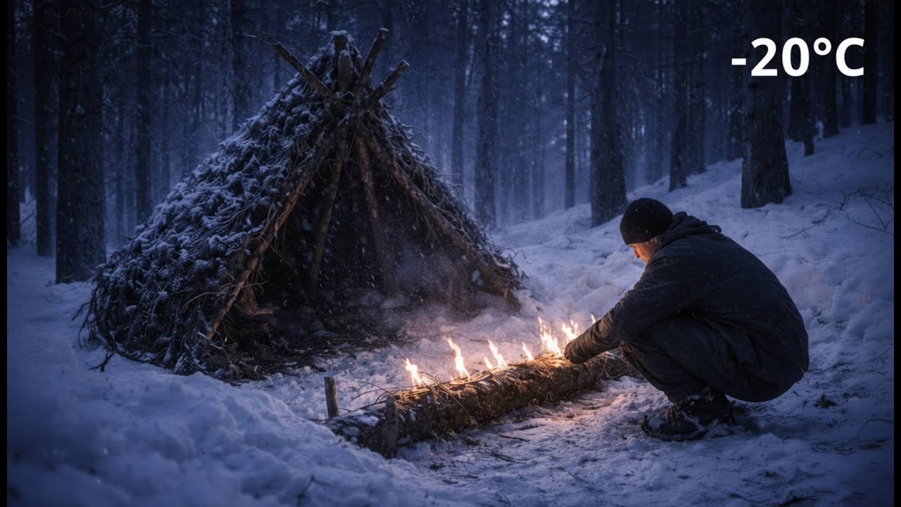 Can a Long Log Fire Save Me in Freezing Temperatures? |ASMR