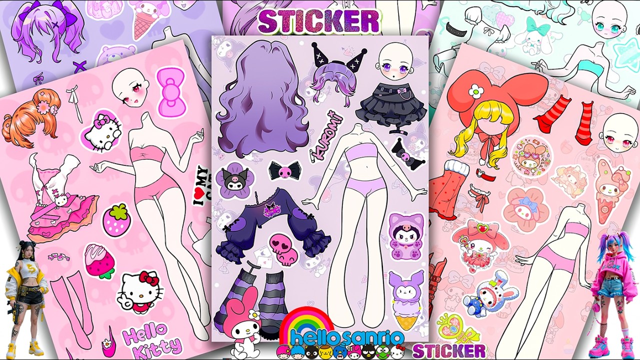 Oddly Satisfying ASMR Sticker Book Sanrio Idol Kuromi, My Melody & Hello Kitty! 💖 Paper DIY #213