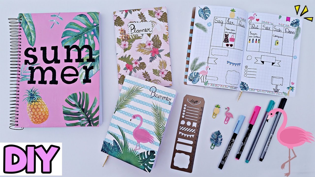 DIY: MATERIAL ESCOLAR FLAMINGO - PLANNER, CADERNO ... VOLTA ÀS AULAS 2018