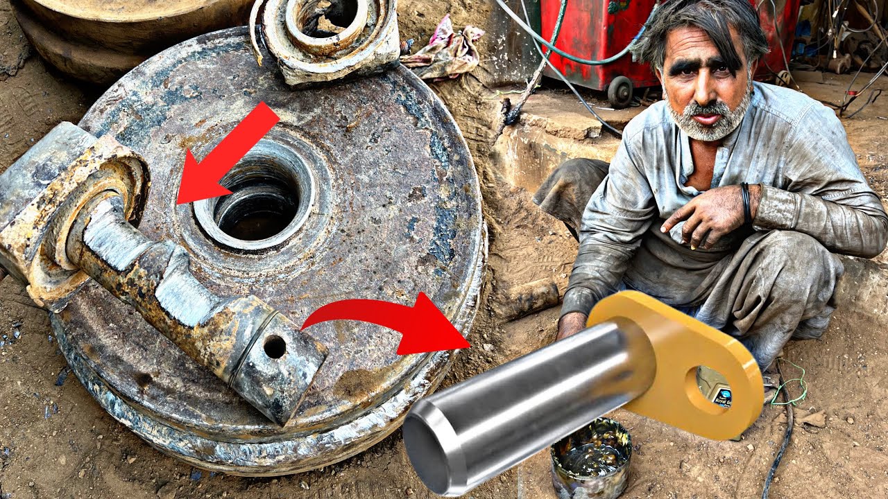 Restoration and repairing of full damaged excavator Handle wheel local at welding workshop
