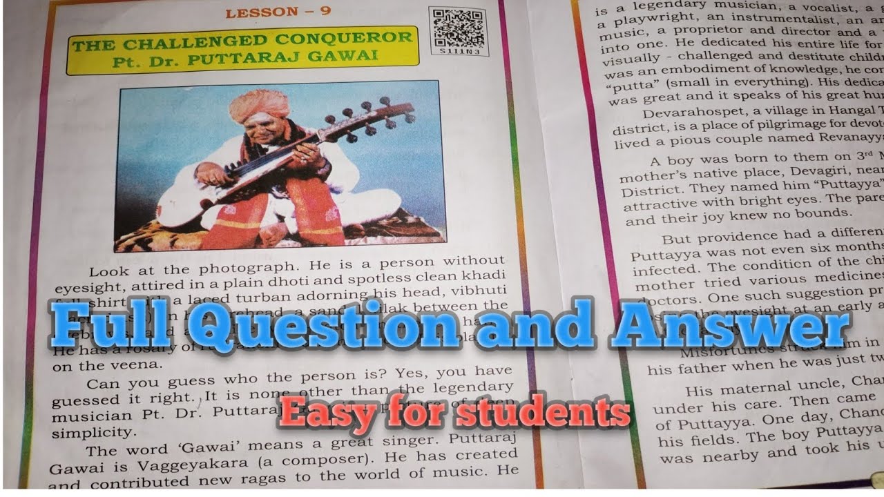 5th standard English lesson no 9/THE CHALLENGE CONQUEROR PT.DR PUTTARAJ GAWAI/full question & answer