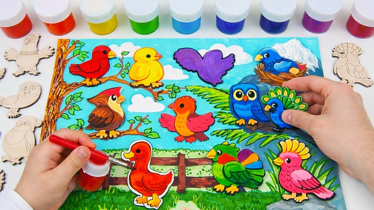 Изучаем названия птиц и цвета веселая головоломка для детей 🎨🕊️