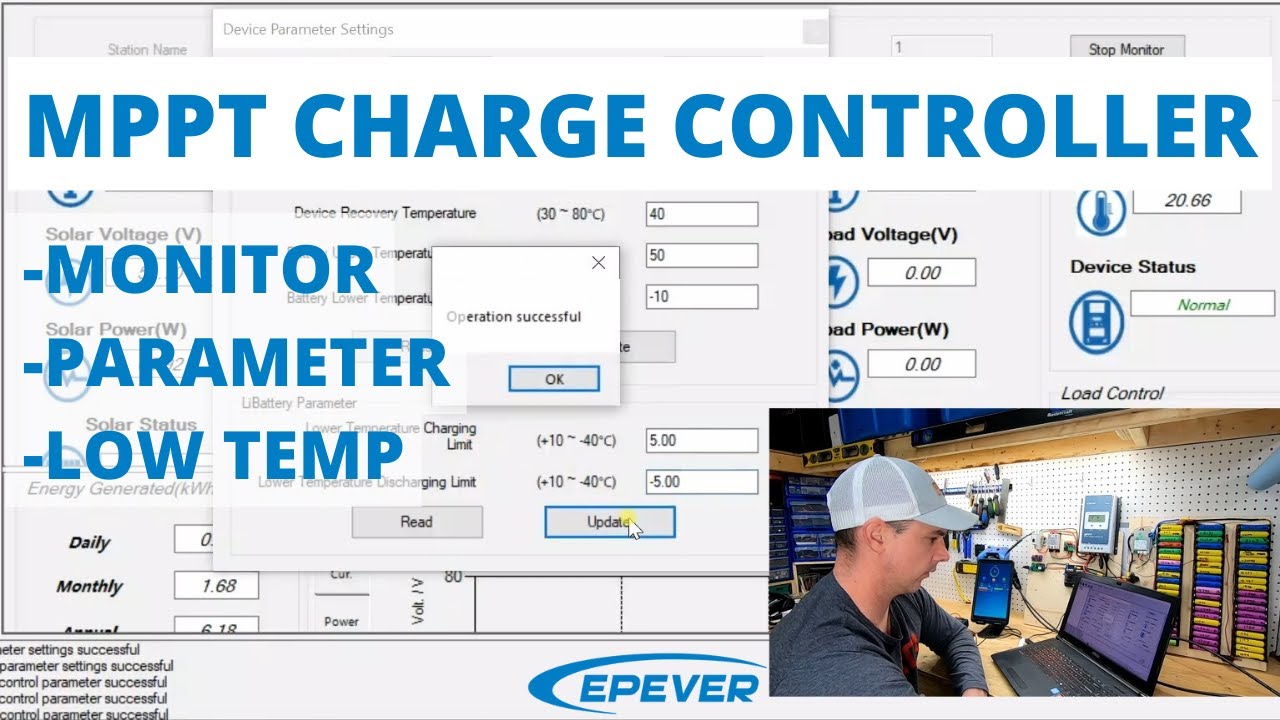 EPever MPPT charge controller PC connection parameter settings and low temp disconnect