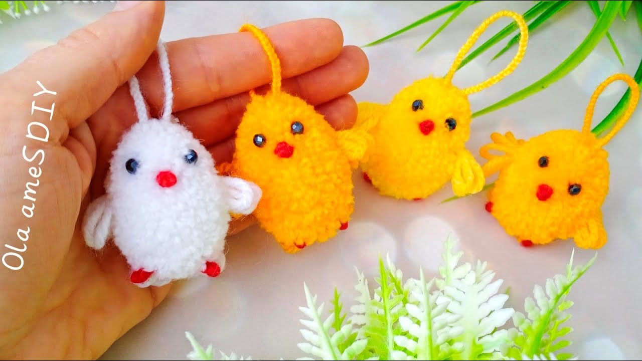 🐤🐣 Какие Милашки ❤️ Цыплята из Пряжи с Помощью Вилки !! Очень Простая Идея - Вам Понравится - Пасха