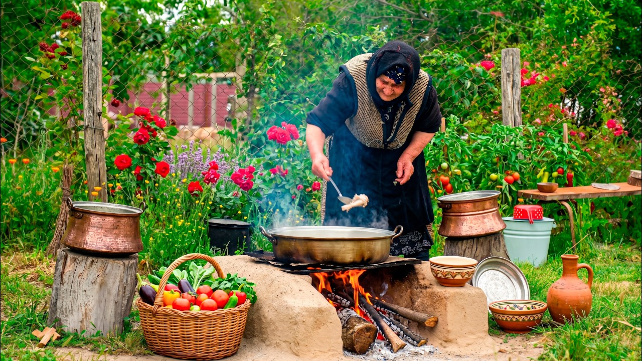 Harvesting TONS of Juicy Peaches & Cooking a Traditional Mountain Feast 🍑🥘