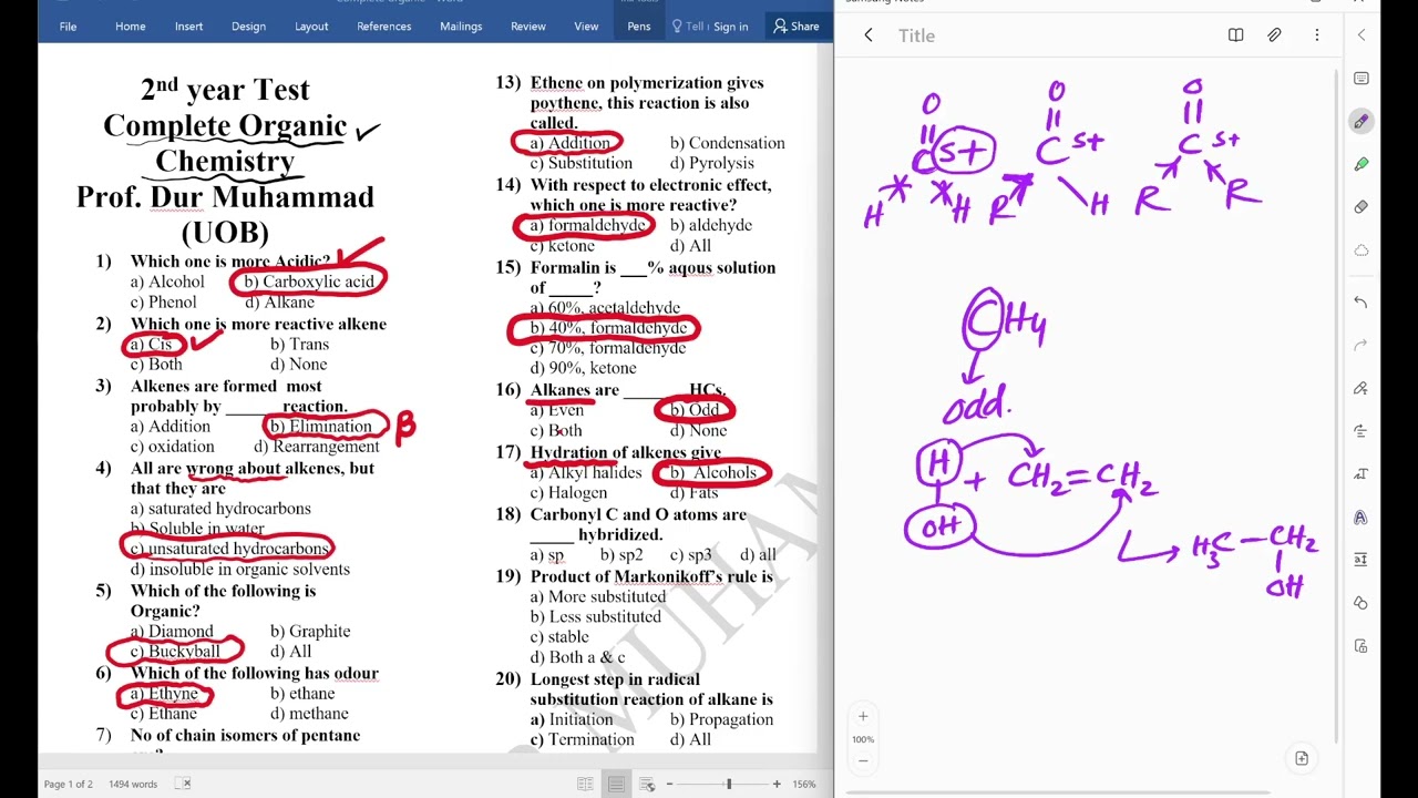 2nd year complete chemistry mcqs test with key and discussion