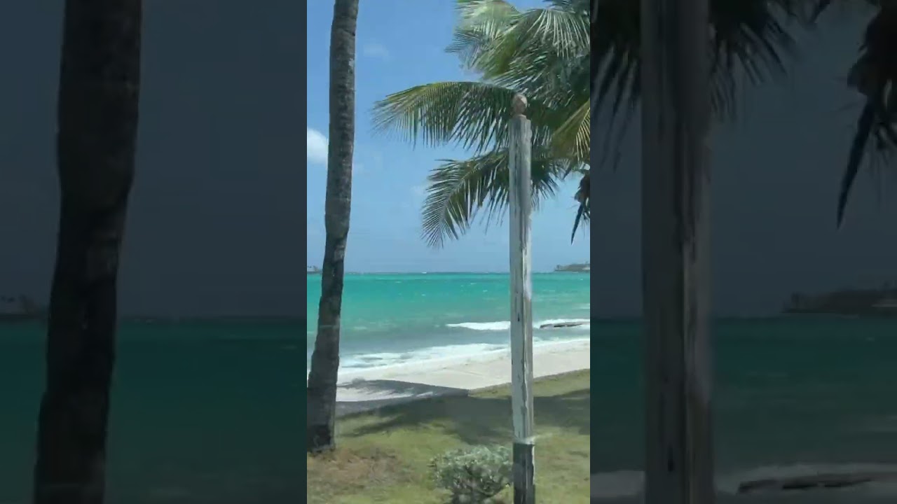 &ldquo;Go Slow Bend&rdquo; Driving down West Bay Street Nassau Bahamas