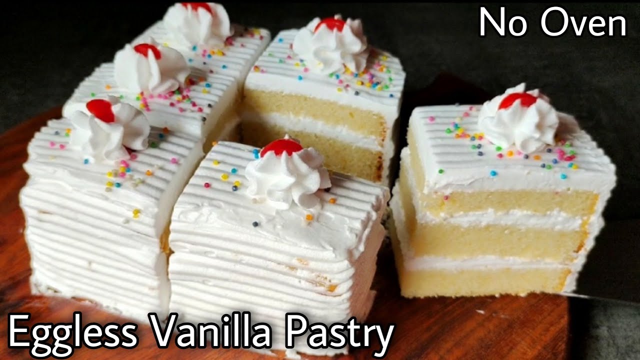 Vanilla Pastry Cake | Easy Eggless Soft Moist Spongy Cake Without Oven, Condensed milk, Curd, Butter